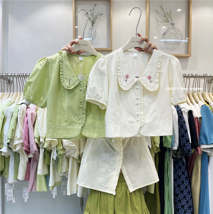 [Max original] sweet temperament Floral Embroidery Shirt 98259 \hbx