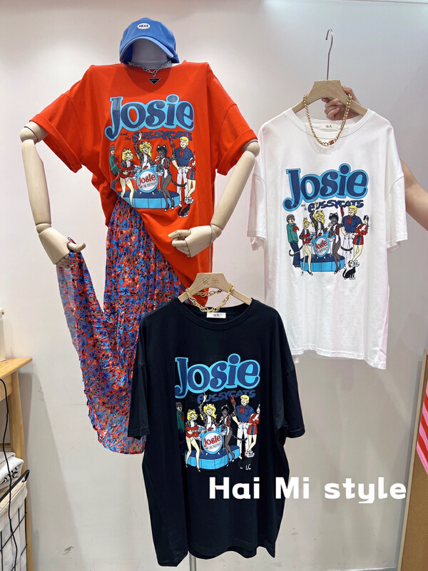 [Helmi] letter printing loose large back hole design Short Sleeve T-shirt (only selling tops) 1903\wtt