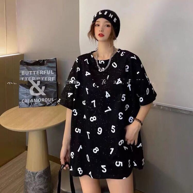[Ziyi family] Korean versatile digital loose short sleeve T-shirt ys3-809\wtt