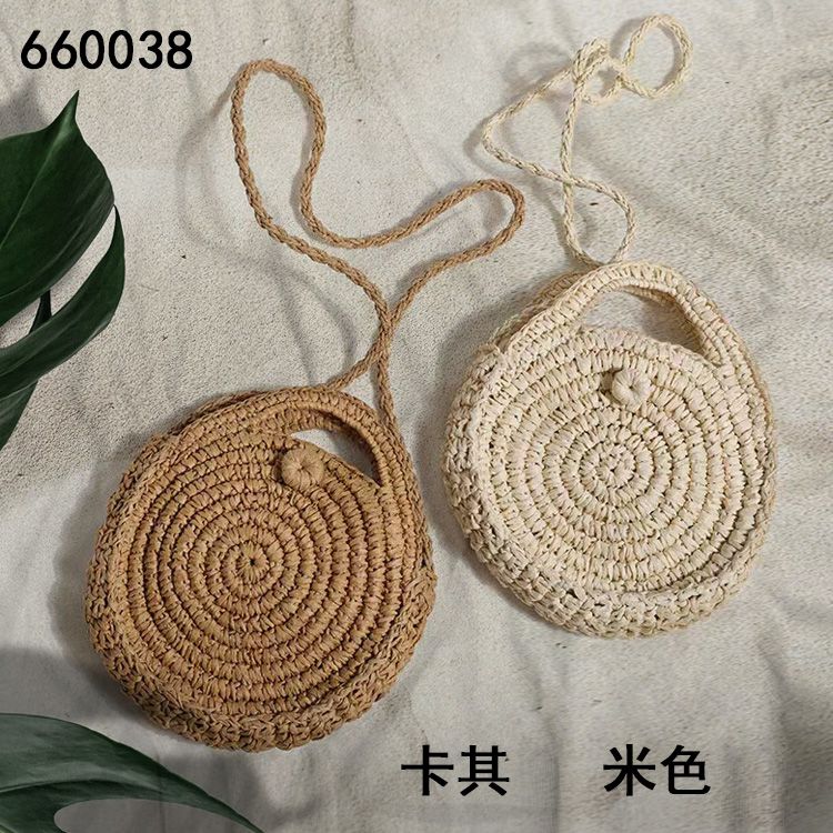 [original three plain clothes] simple pastoral beach grass woven Lafite shoulder bag 660038