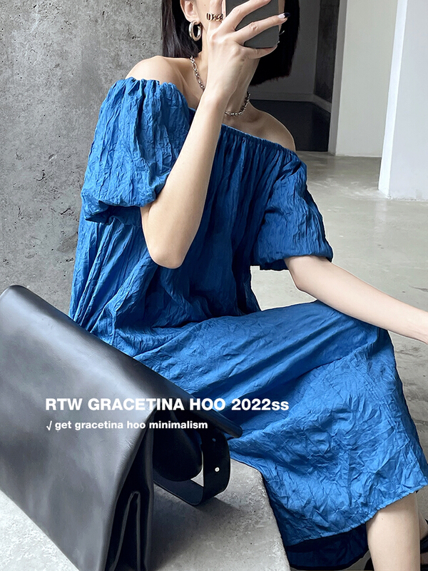 [gracetina Hoo] textured off shoulder one neck dress ly859