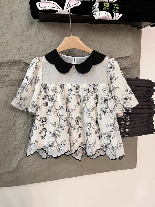 [Daidai] sweet embroidered petal collar shirt 4903\hbx