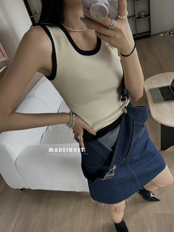 [OSHA madeinost] Vintage ice stripe clear color vest / sling (wool) s909\ll