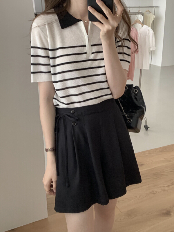 [T.G] Polo neck stripe versatile T-shirt 17658\cls