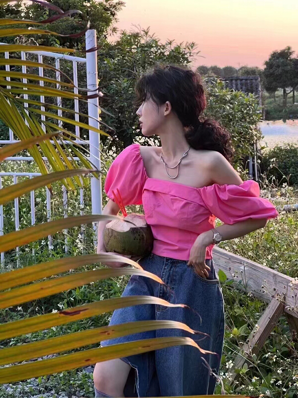 [rm.hh] square neck bubble sleeve fashion shirt 2164\pcz