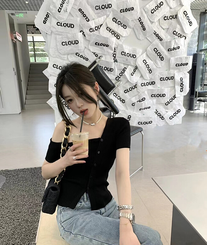 [are studio] design off shoulder slim fitting T-shirt 81338\zxx