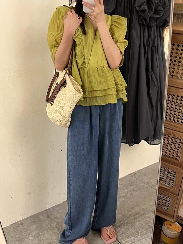 [Zoe Zoe] hanfengkeng striped lace collar loose shirt c926\zjy
