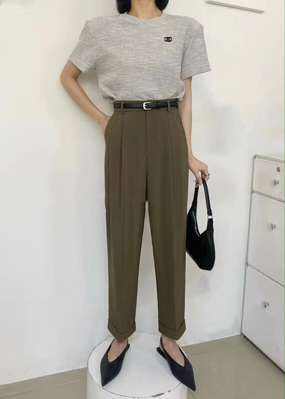 [Kiki studio] non iron wrinkle resistant drop nine point trousers 6074\hjy