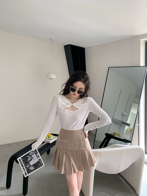 [rich people] college style love breasted pleated skirt 0995\pcz