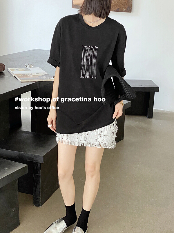 [gracetina Hoo] simple and versatile tassel line craft short sleeve T-shirt t3150\cqw