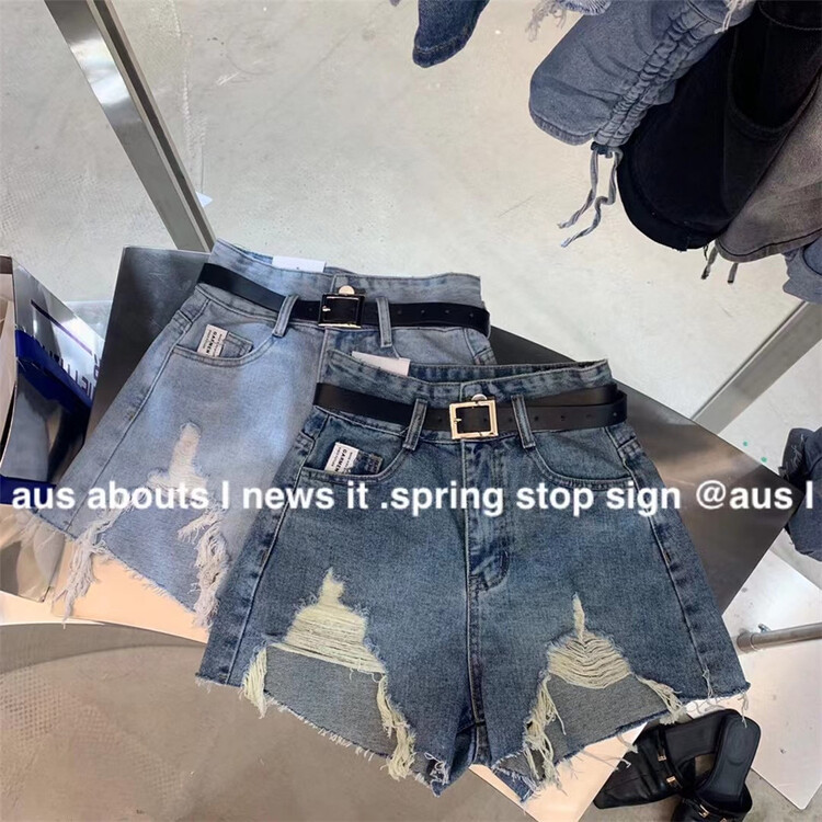 【 aus 】 cut hole high waist trend denim shorts (with belt) g620\pcz