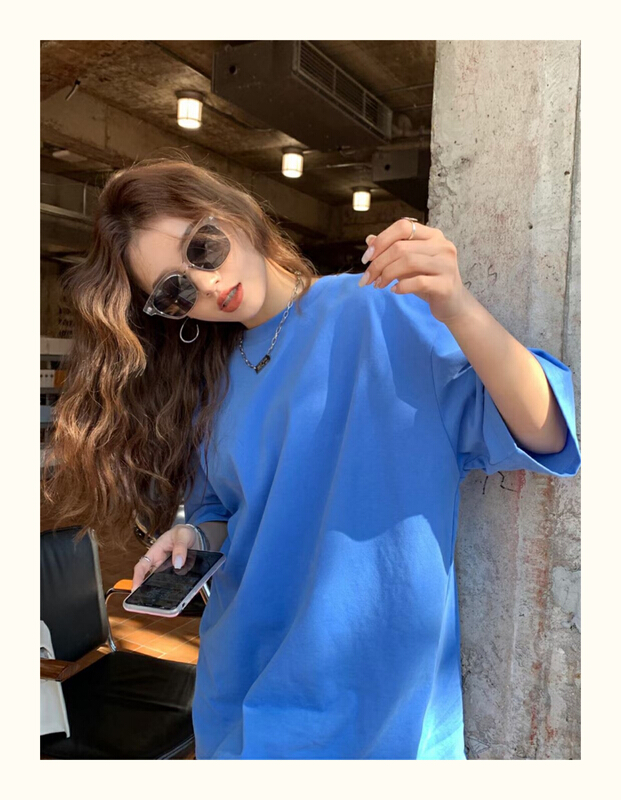 Original price 28.20! [1to3] simple fashion versatile solid color loose medium long short sleeve T-shirt ys1-8016\lsw