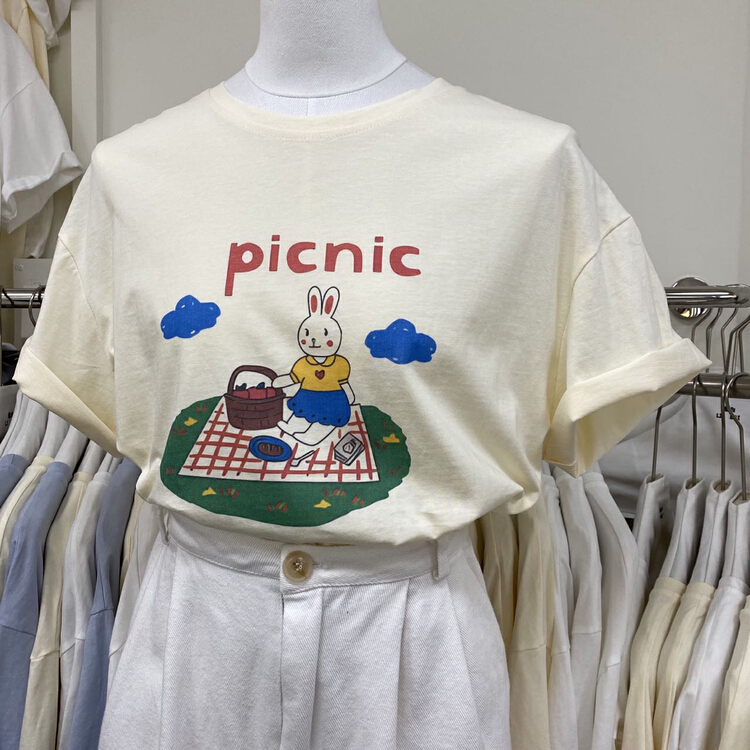 [Li Bai] Korean design cartoon printed round neck short sleeve T-shirt 2610-8\ll