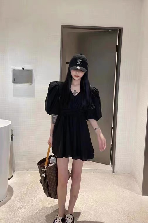 [Bella Bella] short sleeve Pullover V-neck dress 8178\t