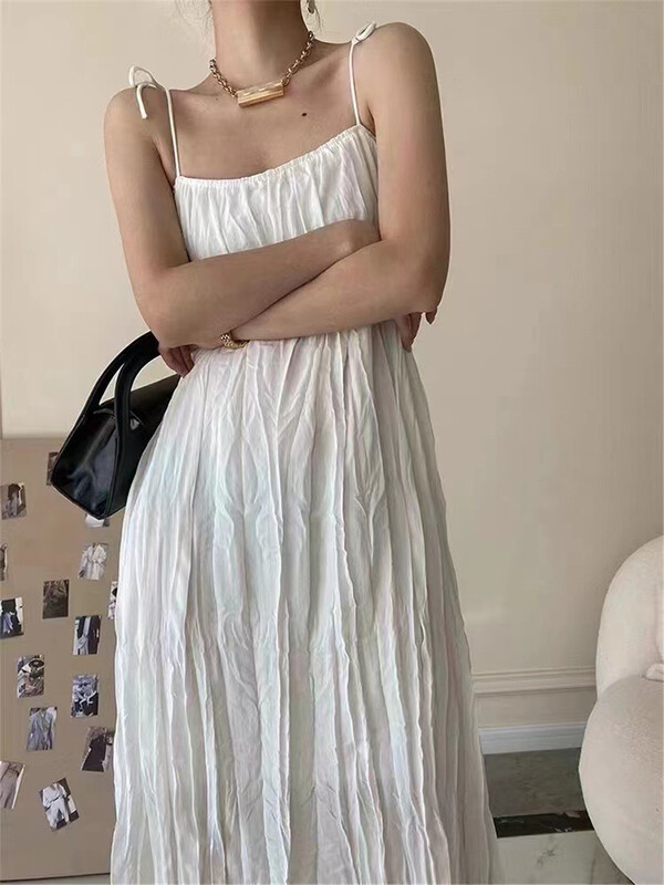 【E】 Korean slim pleated suspender dress j037\y