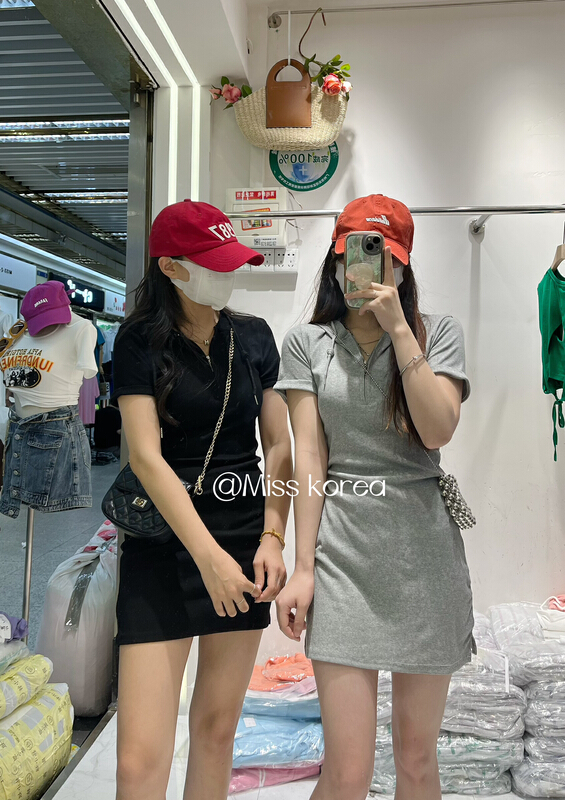 [Miss Korea] hooded simple short sleeve clear dress 6902\hbx