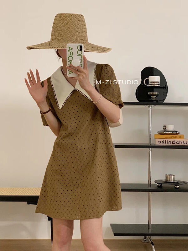 [m.zi studio] elegant temperament contrast collar dress 16115\hbx