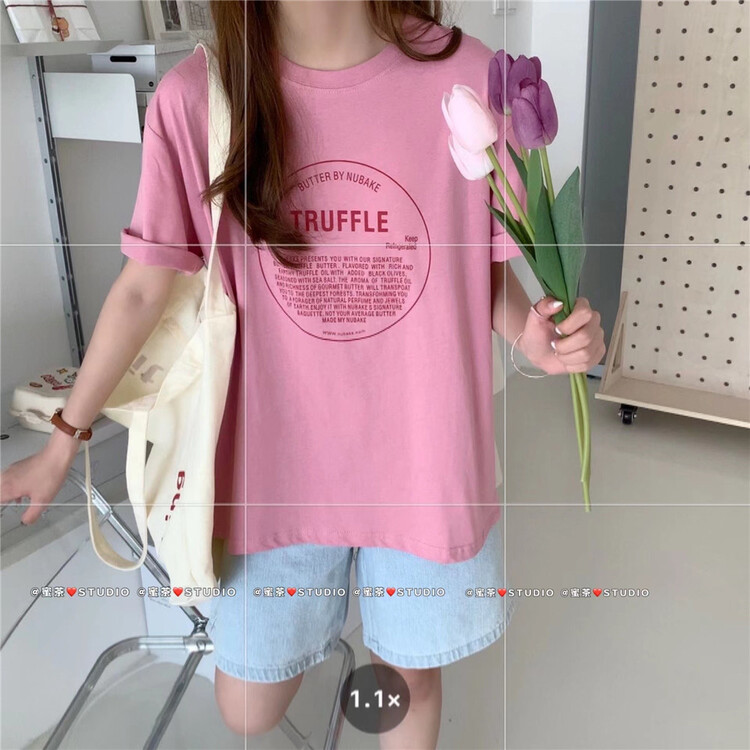 [rara] casual simple circle letter printed Pullover short sleeve T-shirt 19111\lsl