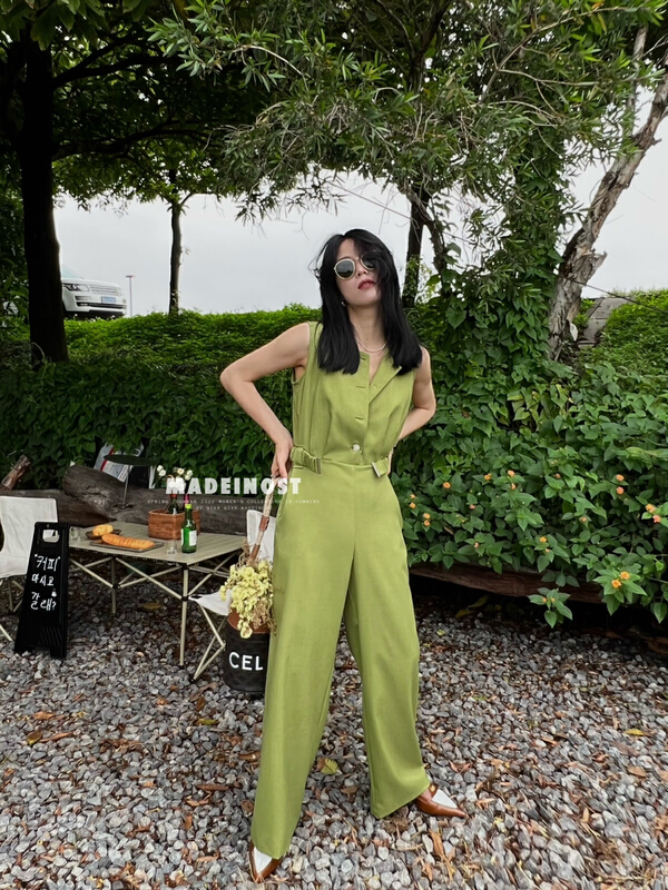 [OSHA madeinost] fashionable vest Jumpsuit (with waist rope) 86336