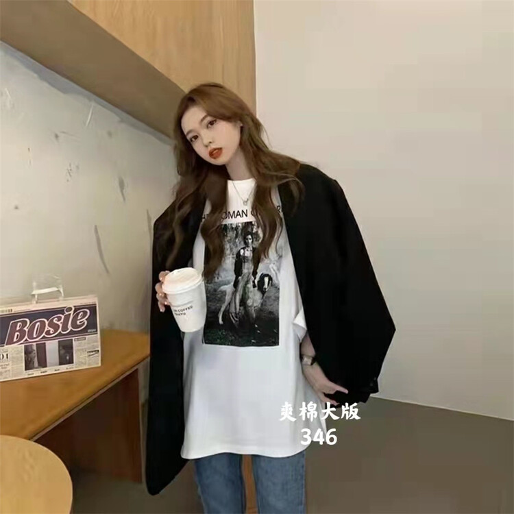 [Huan Zhuoer] round neck portrait fashion short sleeve T-shirt 346\l