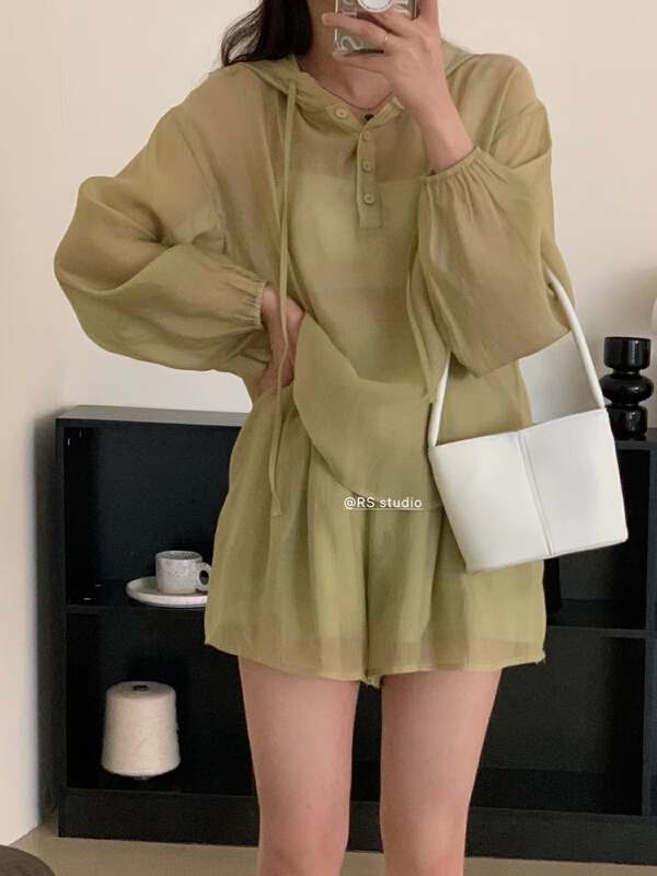 [RS] hooded long sleeve sunscreen + loose casual Shorts Set dh2253\xyy