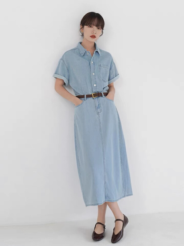 [Kiki studio] temperament single breasted loose dress (excluding matching) 6015\hjy