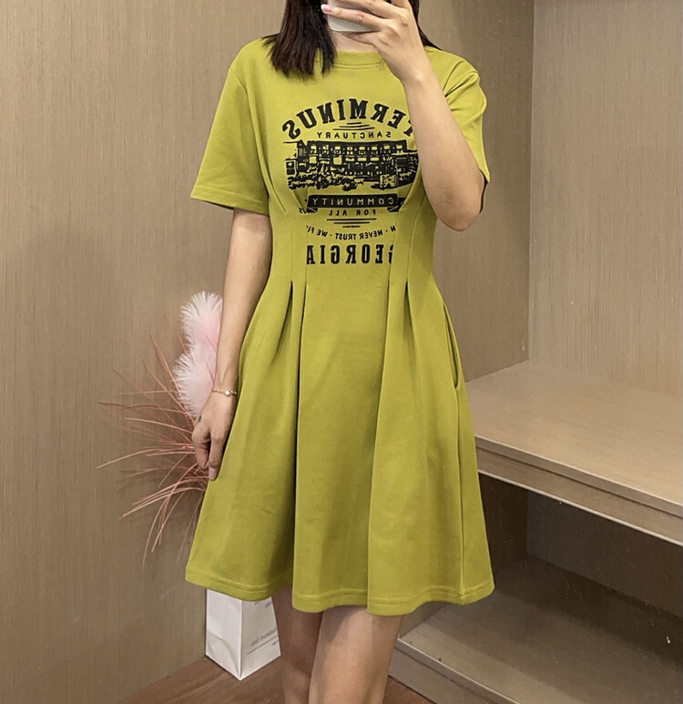 [miss Xixi] retro printed Beaded cotton waist dress 1601\l