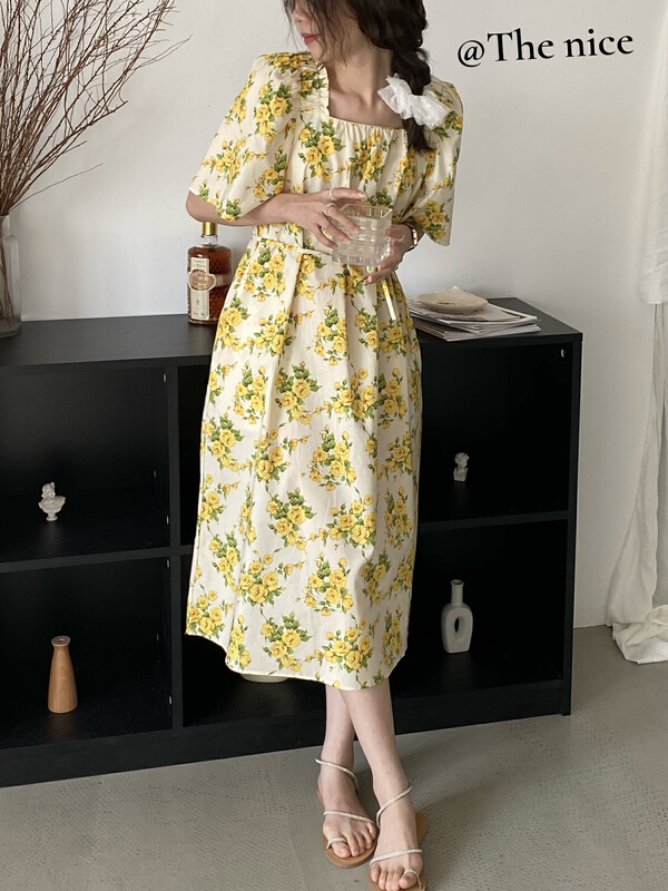 [the nice] floral versatile dress (with waist rope) a6257 \hjy