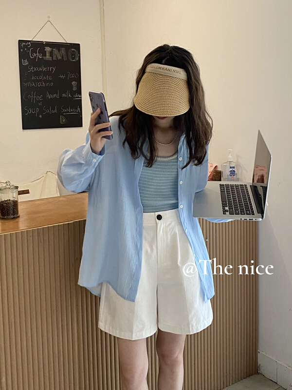 [the nice] loose solid color simple sunscreen shirt a8072\hjy
