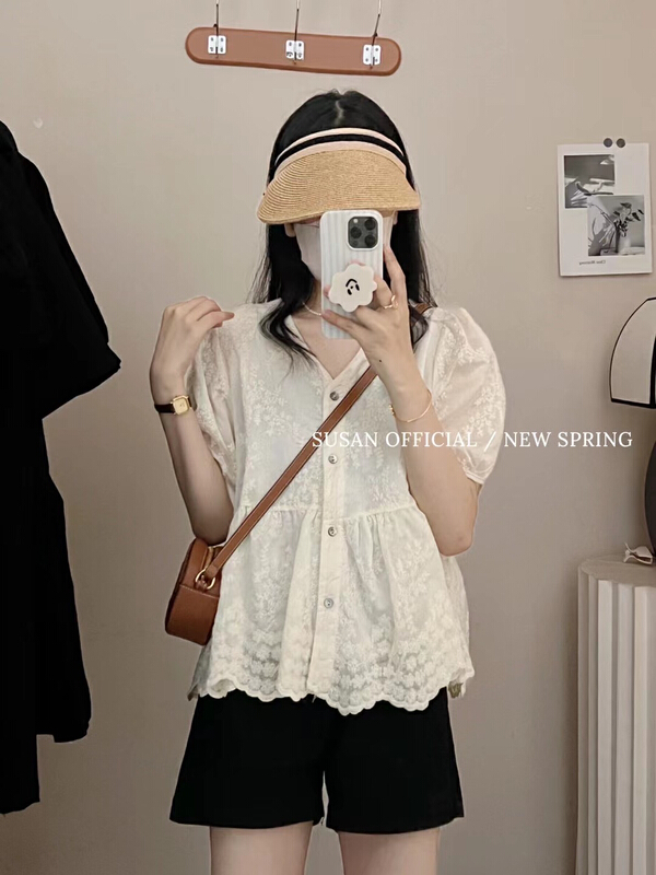[Susan] V-neck single breasted simple shirt z1177\lsw