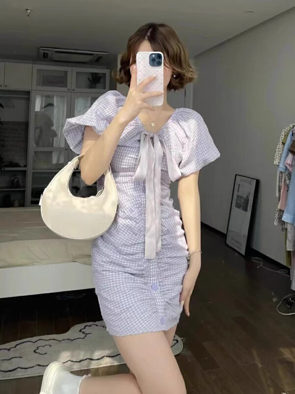 [Huaxi] sweet tie bow purple dress 9183\pcz