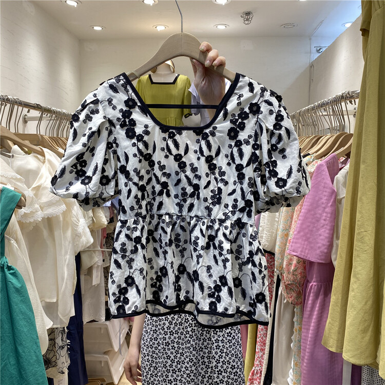 [hi] Korean version square neck printed shirt 5251\hjy