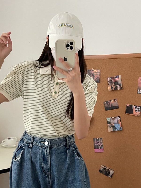 [June] casual simple design stripe short sleeve T-shirt 802936\xyy