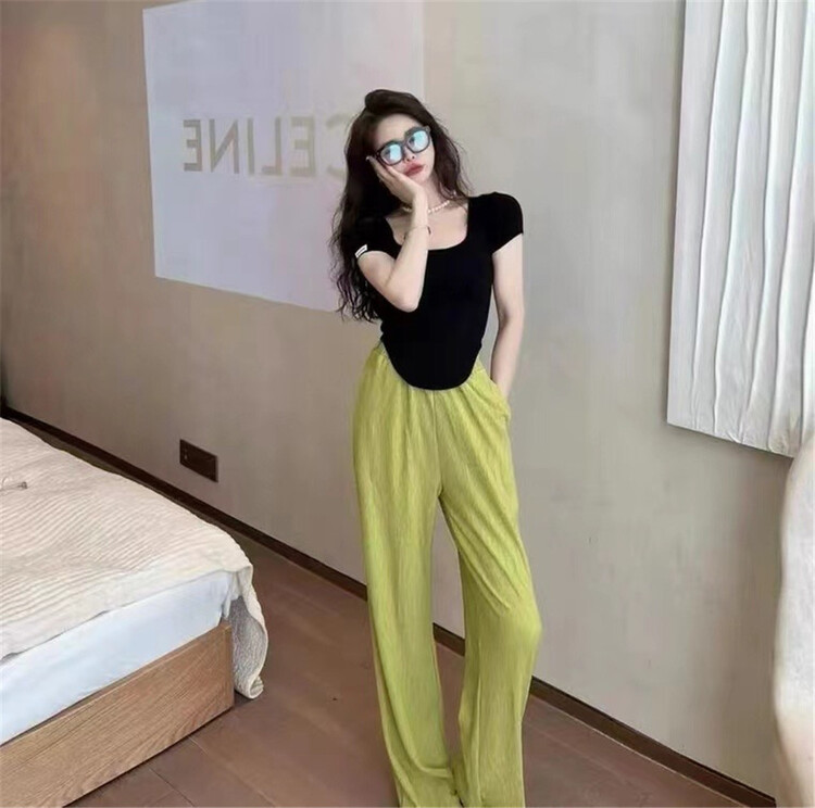 [FC] Korean style square neck net color short sleeve T-shirt + elastic waist casual pants set 1108-1\pcz