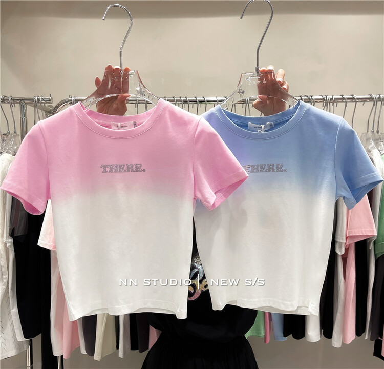 [NN] gradient letter versatile short sleeve T-shirt 7553\xyy