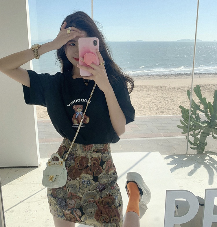 [y.jia EJA] casual bear short sleeve + heavy industry bear fabric skirt set ys1-6699\pcz