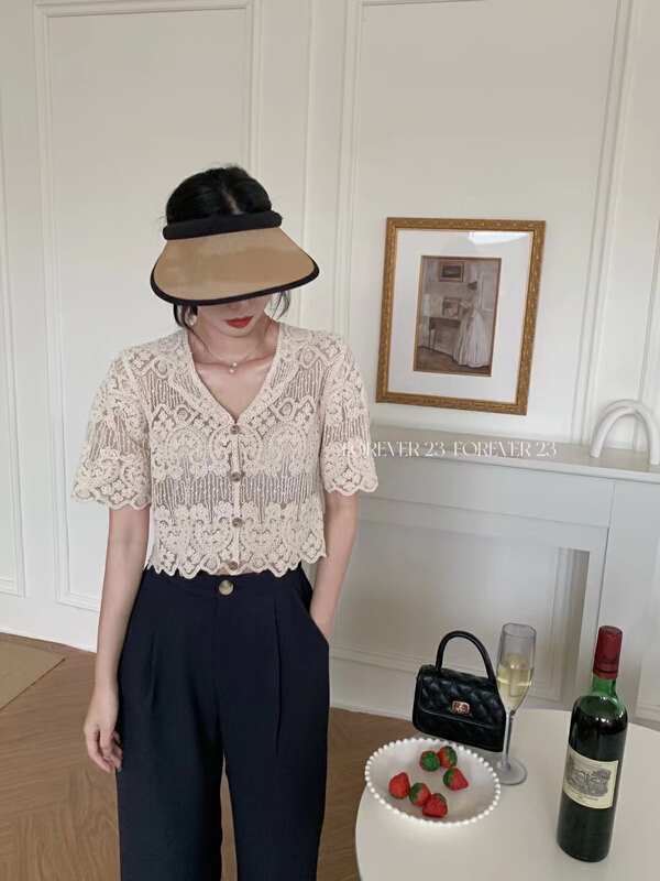 [forever23] fresh and simple breasted lace blouse a002\hjy