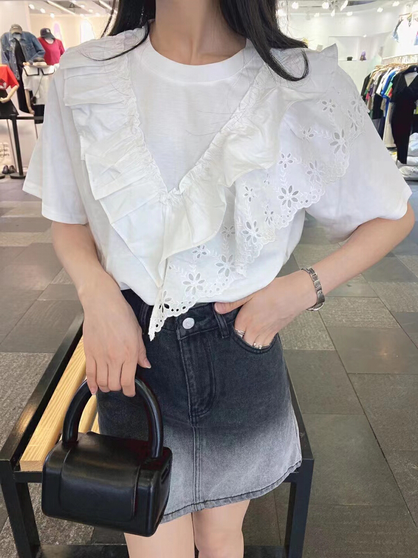 [Yingquan society] lace crimp short sleeve T-shirt 5346\xyy