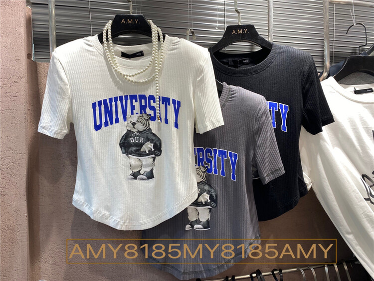 [Amy] bear print Pullover short sleeve T-shirt 8185\wtt