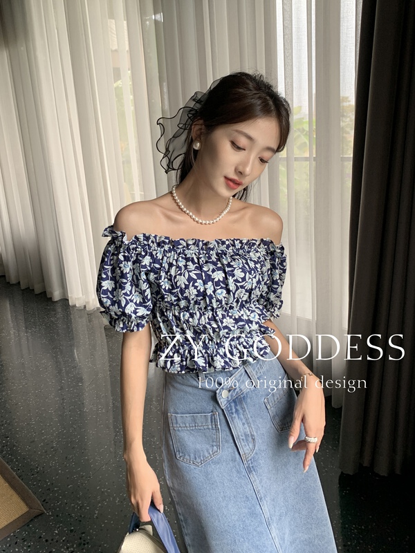 [ZY] retro flower two off shoulder shirt 68295\ozq