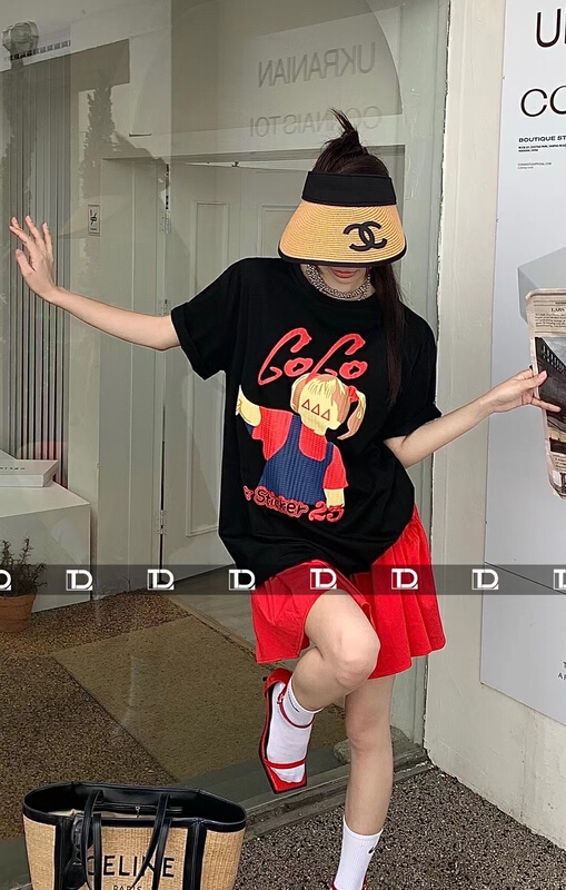 [tangdou original] Korean funny cartoon printed loose short sleeve T-shirt ys1-9807\wtt