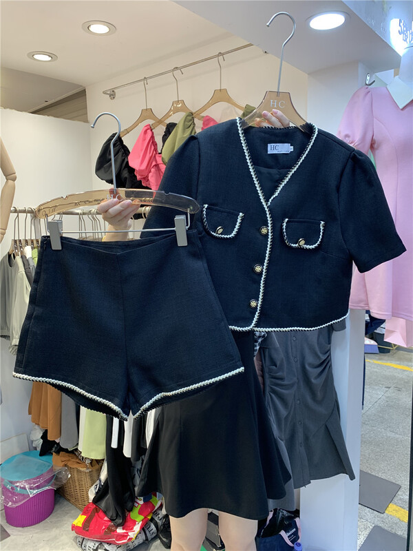 [Han C family] small fragrance style short sleeve jacket + high waist casual shorts suit 8456\pcz