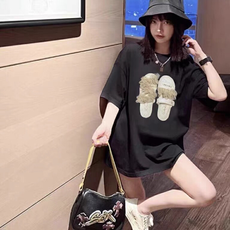 [wlady] casual simple stitching shoes loose short sleeve T-shirt a391\wtt