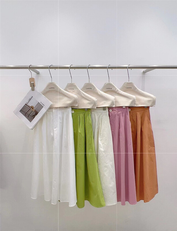[Lemmy] Korean fresh pure color elastic waist skirt 8705\hbx
