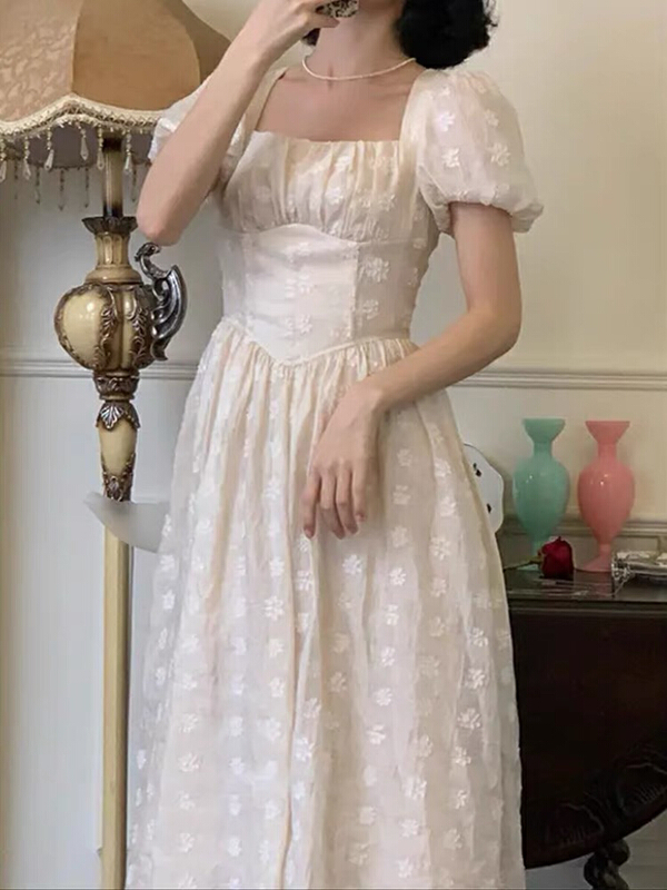 [jun.t] French first love square neck bubble sleeve dress 6122\pcz