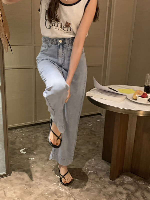 [meet me] high waist versatile loose wide leg jeans 61292\ll