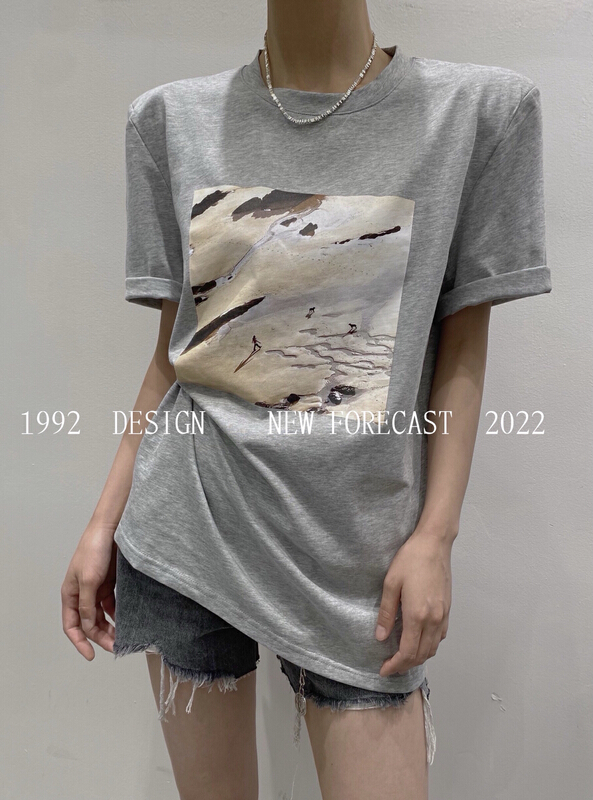 [1992] fashion printed loose short sleeve T-shirt 3801 μ L