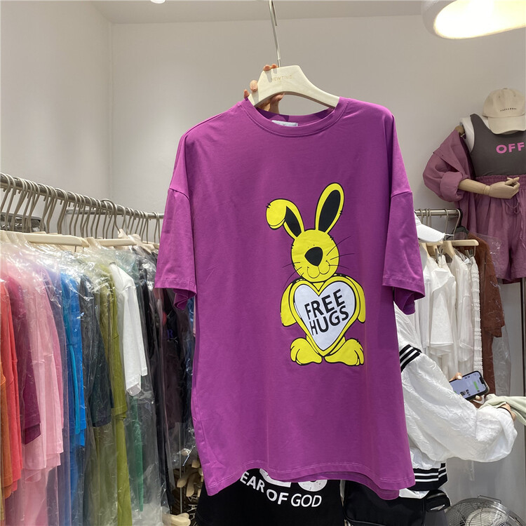 [new time /l&y home] loose rabbit print short sleeve T-shirt 1208\xyy