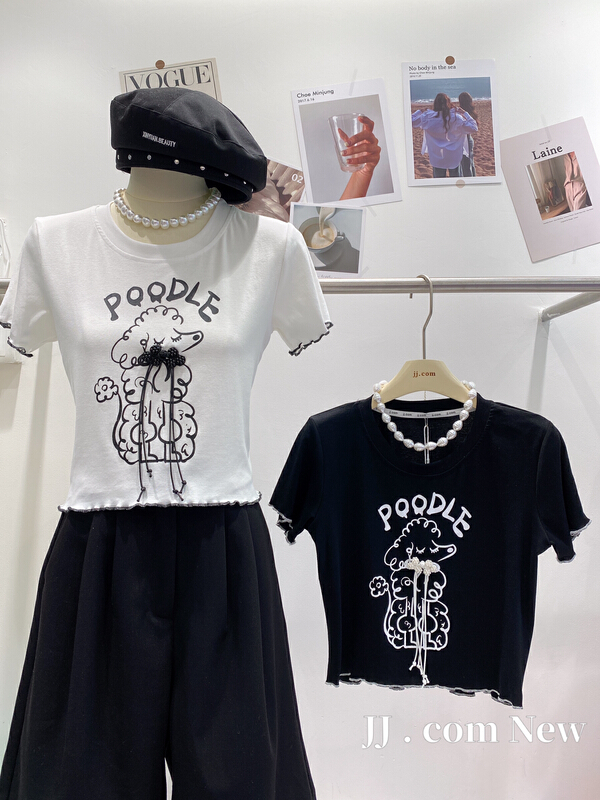 [jj.com] round neck wave edge printed short sleeve T-shirt (T-shirt only) 8817\cl