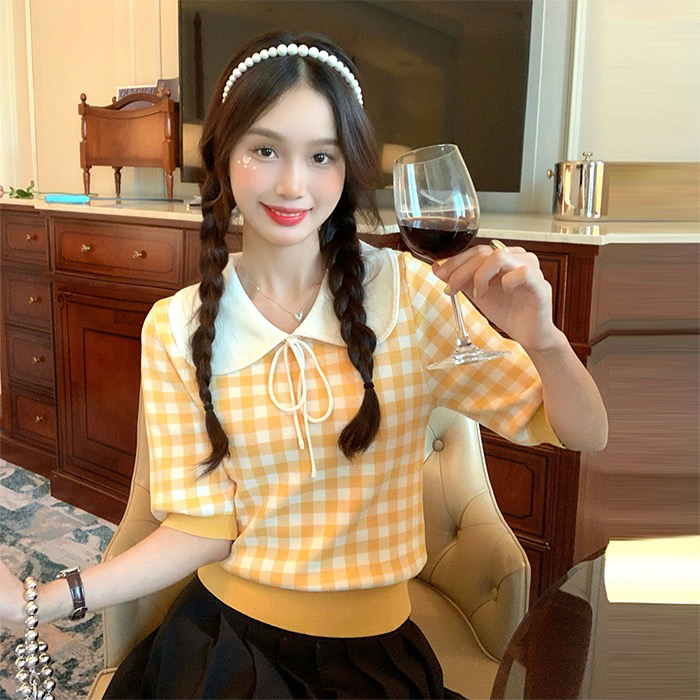 [f · P] baby collar lace up age reduced thin short sweater 8k51\hbx